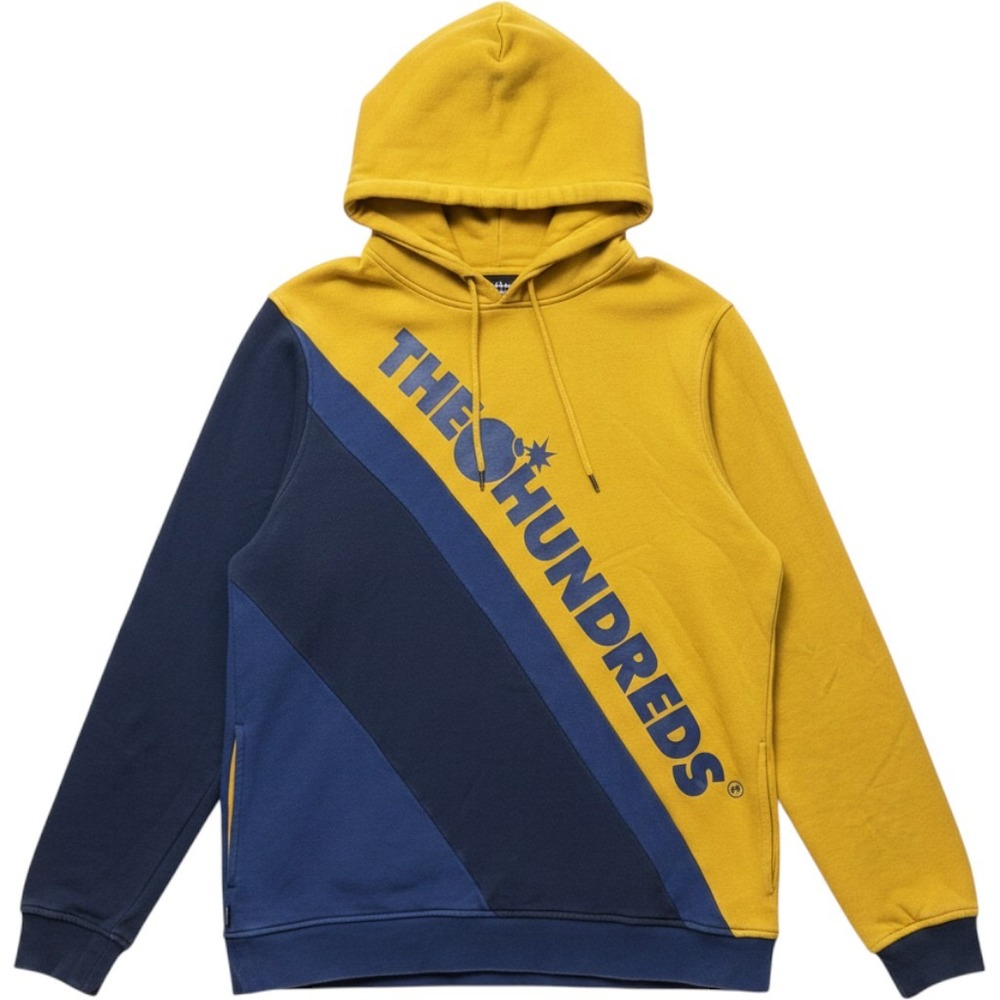 The Hundreds Colorblock Hoodie Yellow Blue Spellout Pullover Mens L